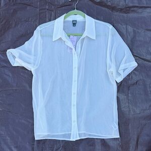 Wild Fable Women Sheer White Button Down Shirt
